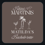 Sticker Carré Maillots de bain et martinis Élégante soirée de cé<br><div class="desc">Célébrez avec chic et dans le style d'une soirée cocktail grâce à ce design personnalisé « Bikinis & Martinis » pour enterrement de vie de jeune fille. Avec une typographie élégante, des palmiers et des illustrations de martini, cette mise en page chic est parfaite pour les mariées modernes, les week-ends...</div>