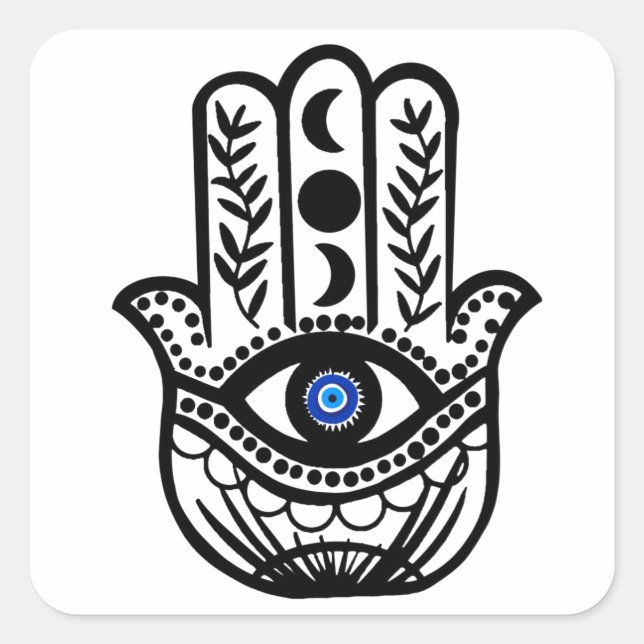 Sticker Carré Main de Hamsa Fatima Evil Eye (Devant)