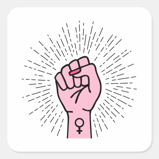 Sticker Carré Main féministe avec symbole féminin (Devant)
