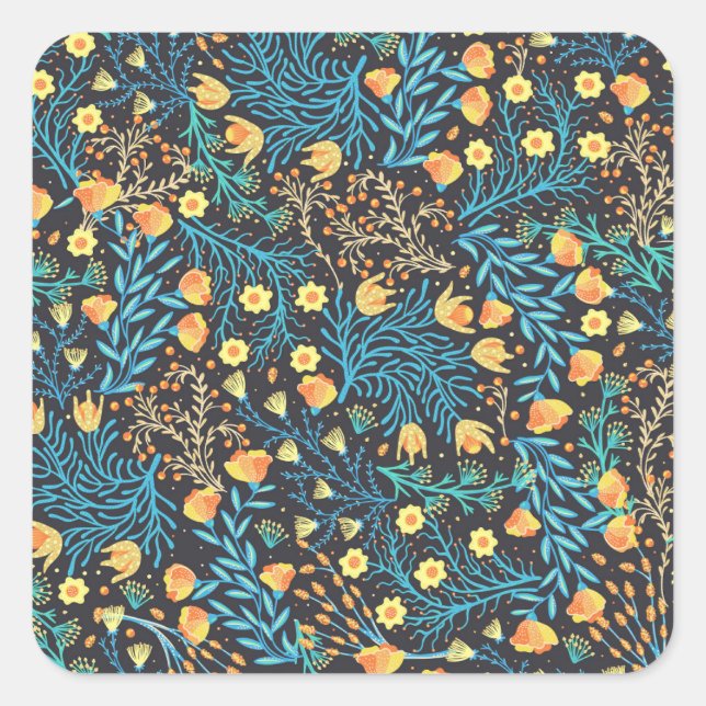 Sticker Carré Main florale dessinée : Créative sans fil (Devant)