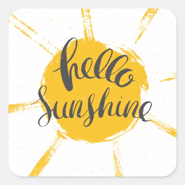 Sticker Carré Main Jaune Dessinée Sun Hello Sunshine Image Texte (Devant)
