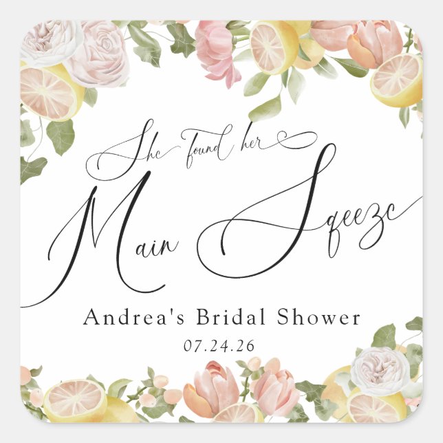 Sticker Carré Main Squeeze | Citrus | Floral Rose  (Devant)