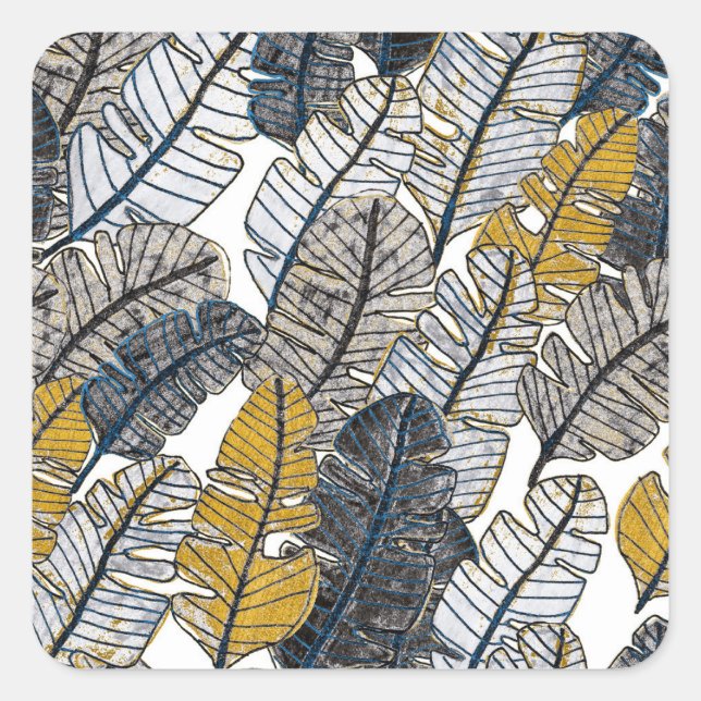 Sticker Carré Main tirée : Feuilles tropicaux (Devant)