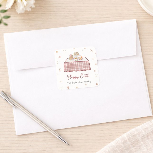 Sticker Carré Main Whimsical tiré Printemps Pâques Brunch (Créateur téléchargé)