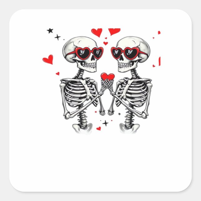Sticker Carré Mains Coeur Squelette Pour Trending (Devant)