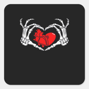 Sticker Carré Mains De Squelette Effrayant Et Coeur Rouge Déplai