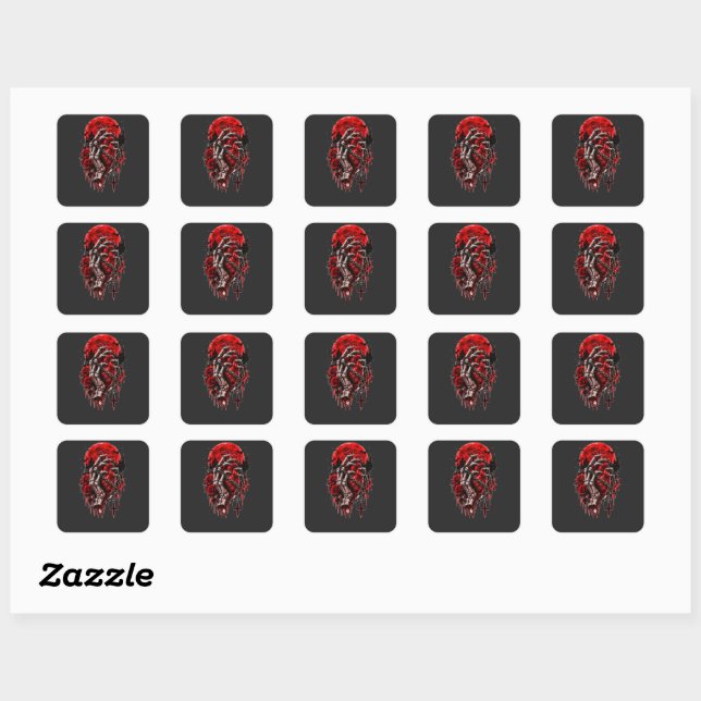 Sticker Carré Mains de squelette gothiques Roses rouges Hallowee (Feuille)