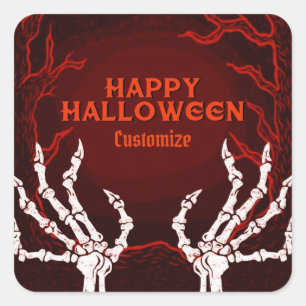 Sticker Carré Mains de squelette orange