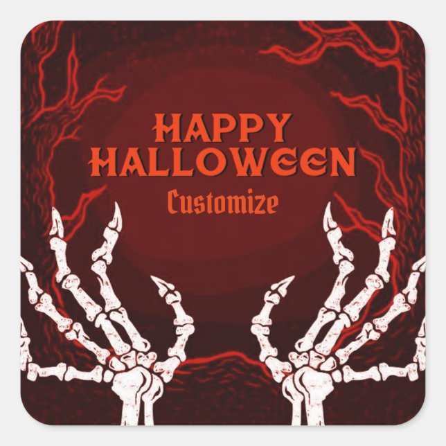 Sticker Carré Mains de squelette orange (Devant)