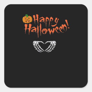 Sticker Carré Mains éffrayantes de squelette. Joyeux Halloween.