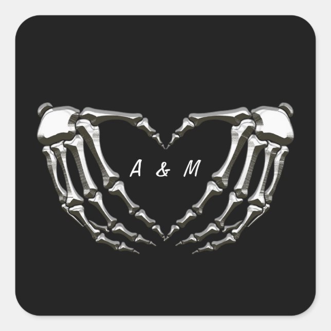 Sticker Carré Mains gothiques squelette personnalisées Forme de  (Devant)