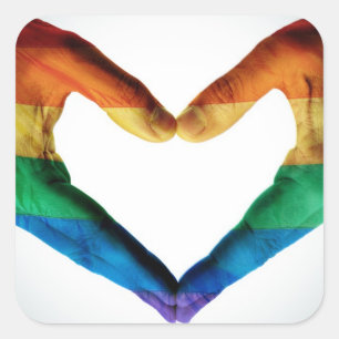 Sticker Carré Mains peintes comme coeur d'arc-en-ciel