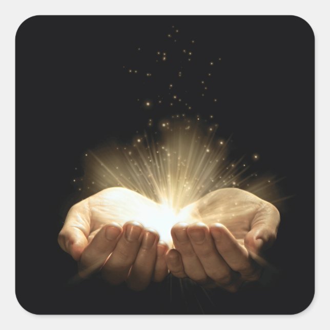 Sticker Carré Mains pliées tenant la lumière (Devant)