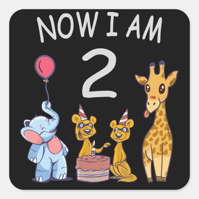 Sticker Carré Maintenant, j'ai 2 ans 2e anniversaire au Zoo (Devant)