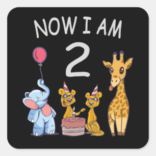 Sticker Carré Maintenant j'ai 2 ans 2ème anniversaire au Zoo Squ