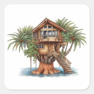 Sticker Carré Maison d'arbre dans le palmier