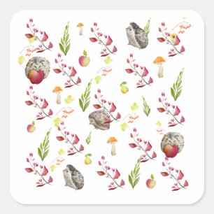 Sticker Carré Maison de forêt colorée motif avec lapins Sac