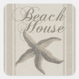 Sticker Carré Maison de plage étoile de mer Rivage Côtiers