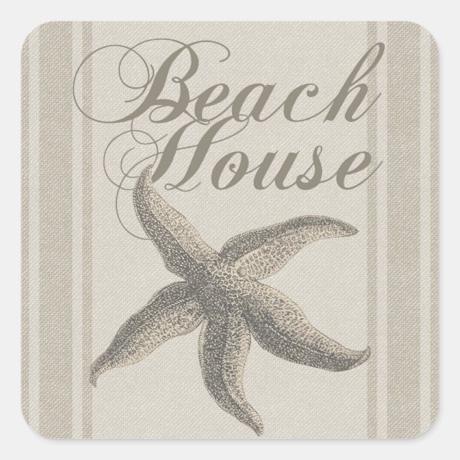 Sticker Carré Maison de plage étoile de mer Rivage Côtiers (Devant)