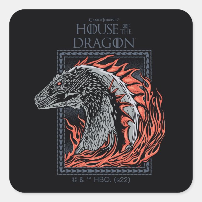 Sticker Carré MAISON DU DRAGON | Profil de dragon en flammes (Devant)