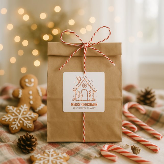 Sticker Carré Maison en pain d'épices de Whimsical Joyeux Noël (Créateur téléchargé)