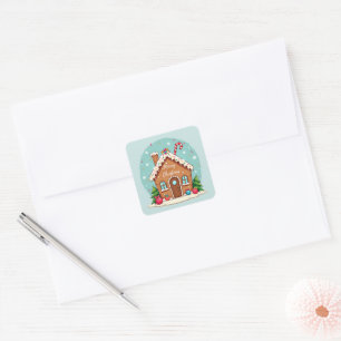 Sticker Carré Maison en pain d'épices de Whimsical scène de Noël