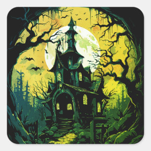 Sticker Carré Maison hantée d'Halloween