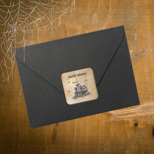 Sticker Carré Maison Hantée éffrayante chauves-souris d'Hallowee (Créateur téléchargé)