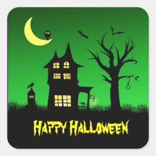 Sticker Carré Maison Hantée éffrayante Halloween Décoratif