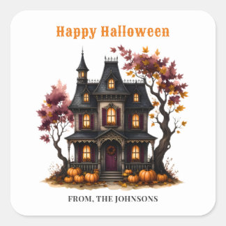 Sticker Carré Maison hantée victorienne Joyeux Halloween