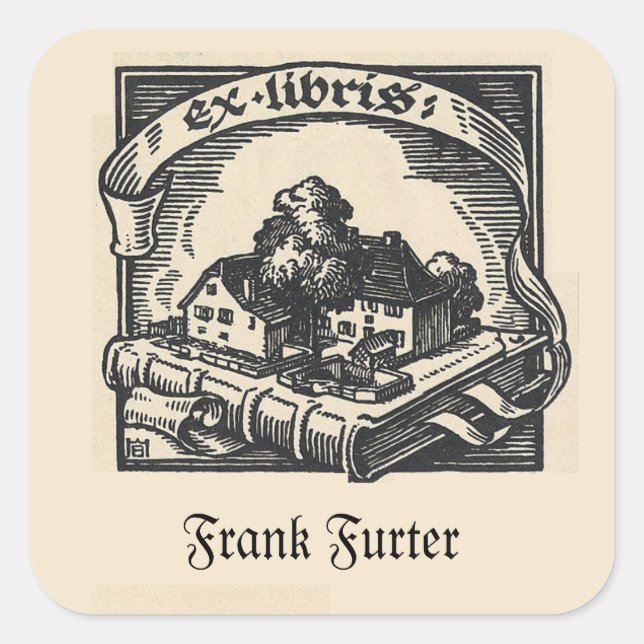 Sticker Carré Maison modifiable sur un livre (Devant)