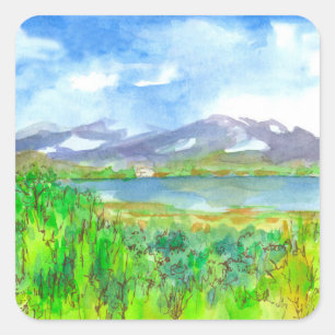 Sticker Carré Maison Mountain Lake