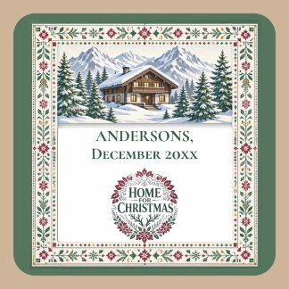 Sticker Carré Maison pour Noël Chalet Alpin Nordique Photo Neige