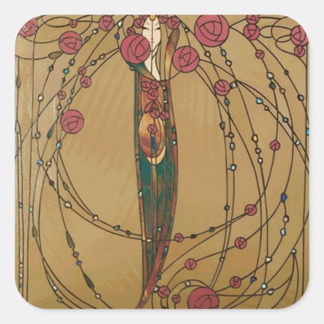Sticker Carré Maison rose par Margaret MacDonald MacKintosh (Devant)