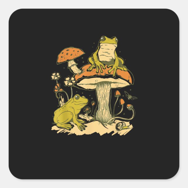 Sticker Carré Maisonnette Champignon Grenouille Esthétique Cotta (Devant)