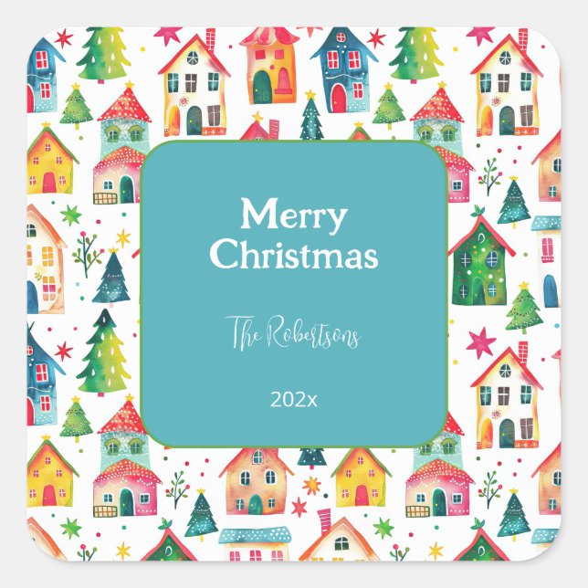 Sticker Carré Maisons de Noël mignonnes  (Devant)