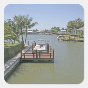 Sticker Carré Maisons et quais sur le canal Marco Island Floride