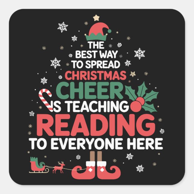 Sticker Carré Maître de lecture Noël Elf Xmas Cheer  (Devant)