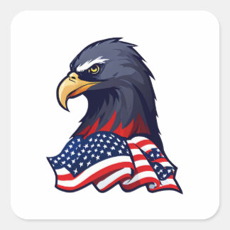 Sticker Carré Majestic Eagle : Etats-Unis Drapeau Conception du