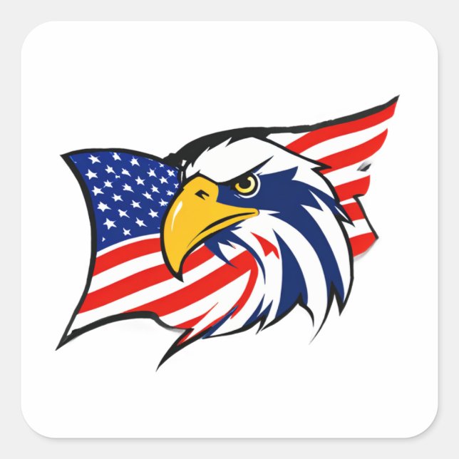 Sticker Carré Majestic Eagle : Etats-Unis Drapeau Conception du  (Devant)