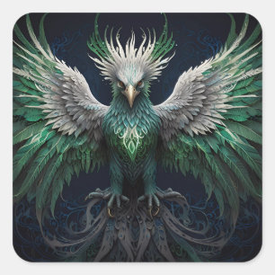 Sticker Carré Majestic Green & White Phoenix Bird