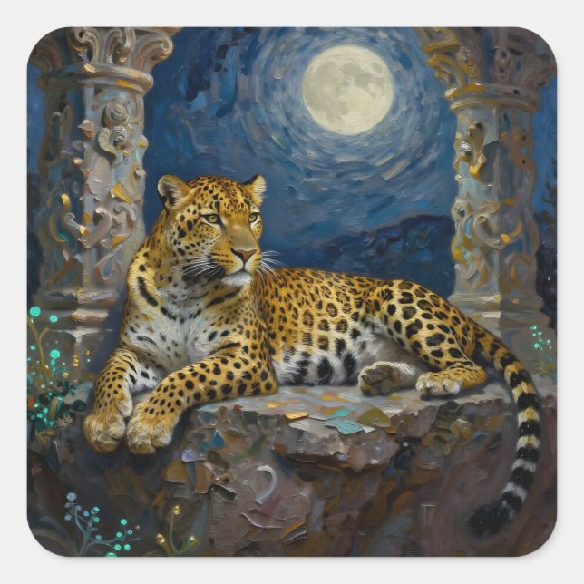 Sticker Carré Majestic Leopard on Cliff Ledge   (Devant)