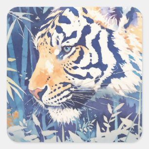 Sticker Carré Majestueux Tigre dans la Nature Botanique de Bambo
