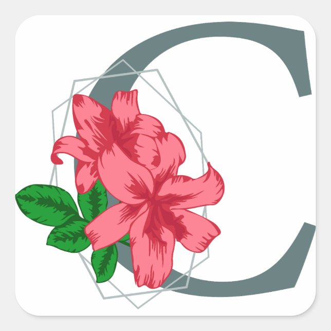 Sticker Carré Majuscule C monogramme floral (Devant)