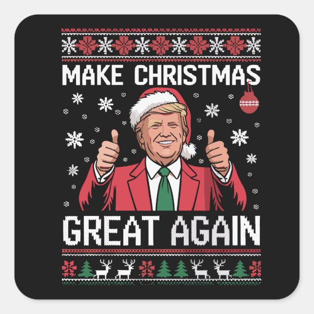 Sticker Carré Make Christmas Great Again Trump Pajamas Ugly Xmas (Devant)