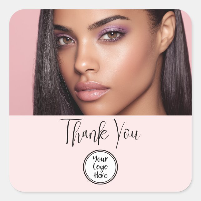 Sticker Carré Makeup Thank You Photo Blush Pink Script Your Logo (Devant)