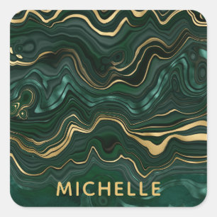 Sticker Carré Malachite vert foncé et veines de strates de feuil