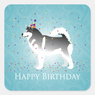 Sticker Carré Malamute d'Alaska conception d'anniversaire