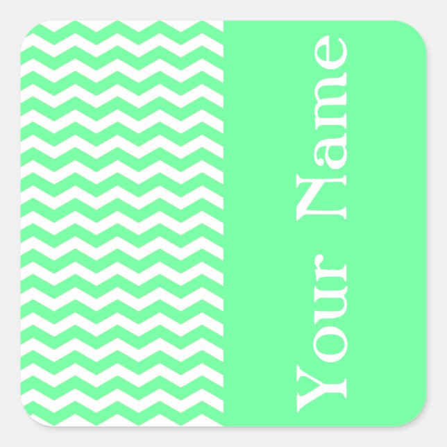Sticker Carré Malibu Seafoam Wave Chevron avec le nom (Devant)