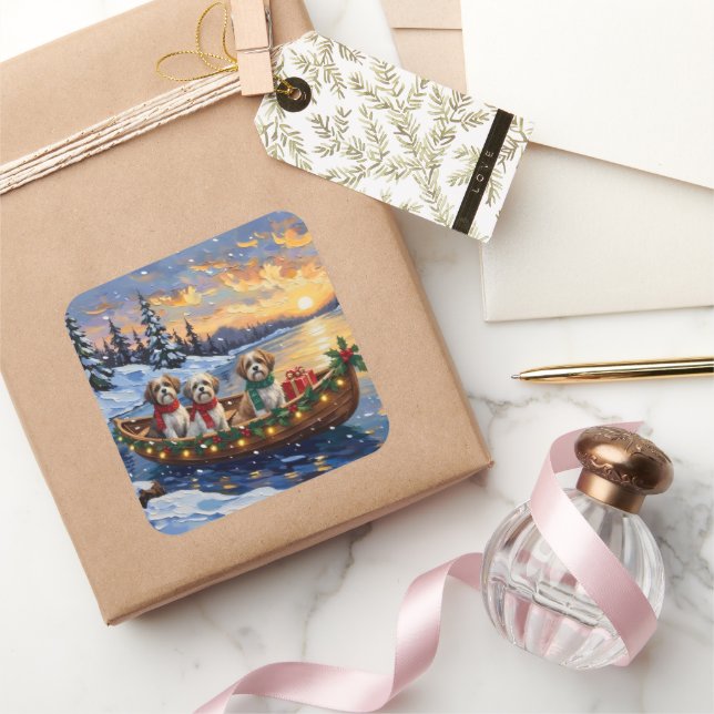 Sticker Carré Malti Tzu Christmas Boat Holiday (Cadeaux)
